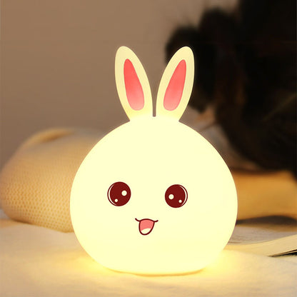 ELECTROPRIME Rabbit Shape Patted Silicone LED Night Light, Creative 7-color Discoloration USB Charging (Pink)