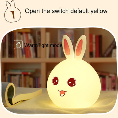 ELECTROPRIME Rabbit Shape Patted Silicone LED Night Light, Creative 7-color Discoloration USB Charging (Pink)