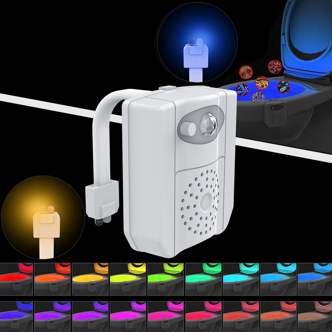 ELECTROPRIME 16-colors PIR Motion Sensor + Light Sensor UV Sterilization Aromatherapy LED Light, Home Toilet Bathroom Seat Night Light, DC 5V