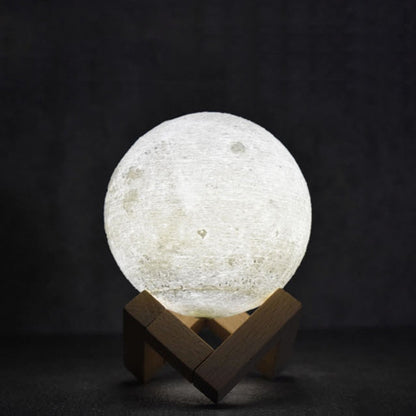 ELECTROPRIME 8cm Touch Control 3D Print Moon Lamp, USB Charging White + Yellow Light Color Changing LED Energy-saving Night Light with Wooden Holder Base
