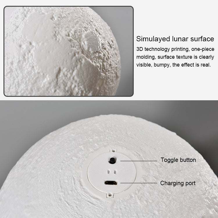 ELECTROPRIME 8cm Touch Control 3D Print Moon Lamp, USB Charging White + Yellow Light Color Changing LED Energy-saving Night Light with Wooden Holder Base
