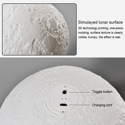 ELECTROPRIME 8cm Touch Control 3D Print Moon Lamp, USB Charging White + Yellow Light Color Changing LED Energy-saving Night Light with Wooden Holder Base