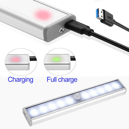 ELECTROPRIME 0.8W 10 LEDs White Light Narrow Screen Intelligent Human Body Sensor Light LED Corridor Cabinet Light, USB Charging Version