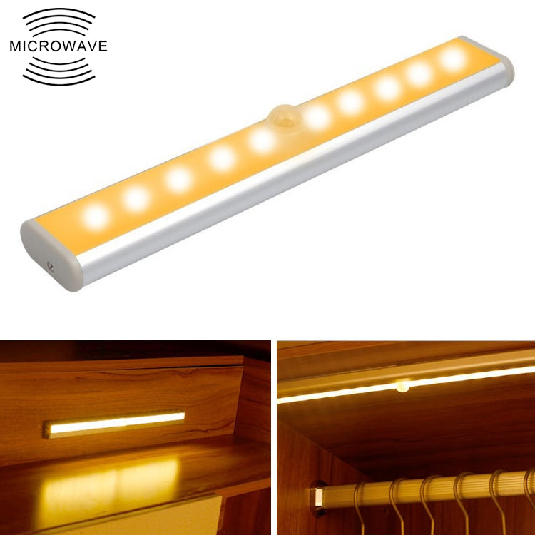 ELECTROPRIME 2W 10 LEDs Warm White Light Wide Screen Intelligent Human Body Sensor Light LED Corridor Cabinet Light, Battery Version