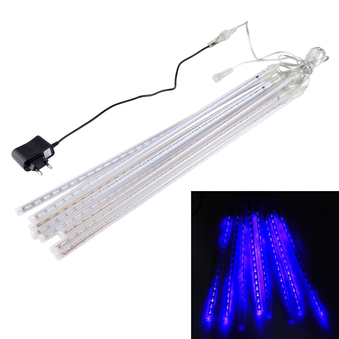 ELECTROPRIME 50cm 8 Tubes DIP Meteor Rain Light, LED Decorative Light, Tube Diameter: 1.2cm, AC 100-240V, US, EU Plug Optional(Blue Light)