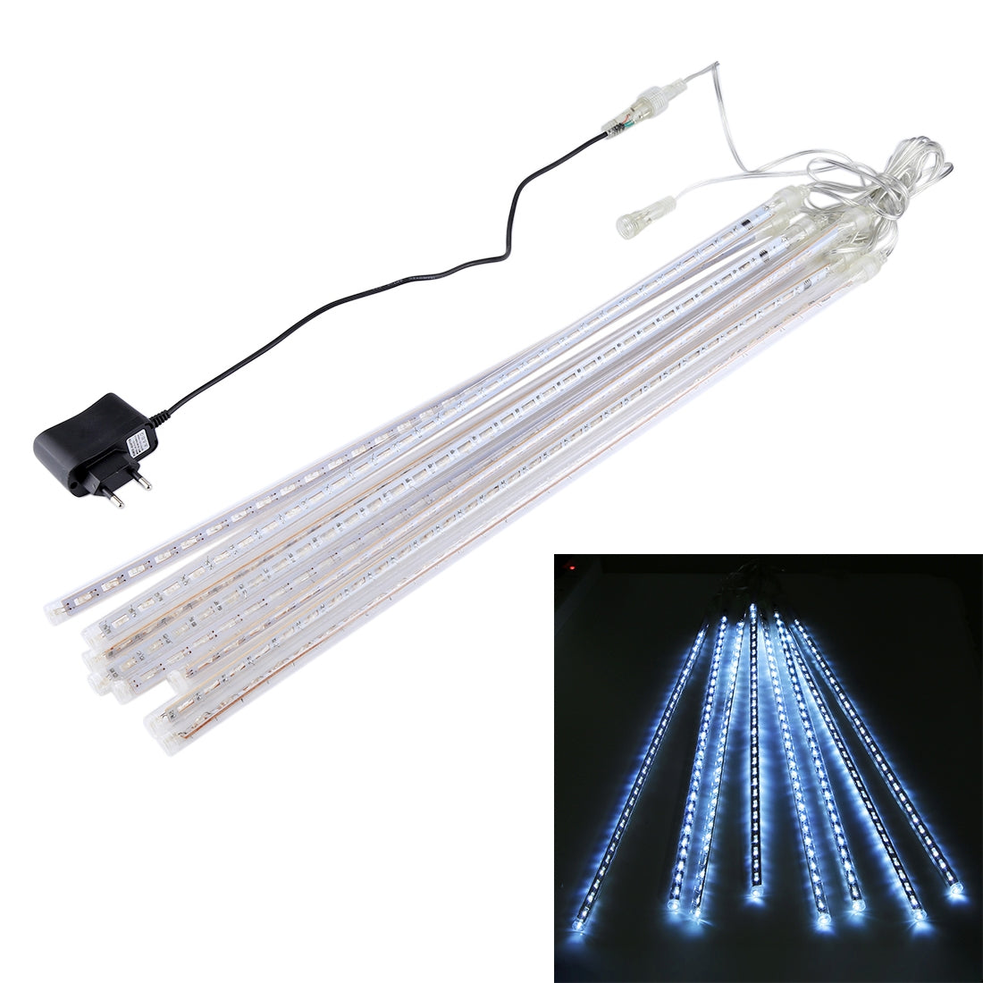 ELECTROPRIME 50cm 8 Tubes DIP Meteor Rain Light, LED Decorative Light, Tube Diameter: 1.2cm, AC 100-240V, US, EU Plug Optional(White Light)
