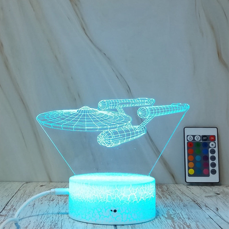 ELECTROPRIME Spaceship Shape Creative Crack Touch Dimming 3D Colorful Decorative Night Light with Remote Control