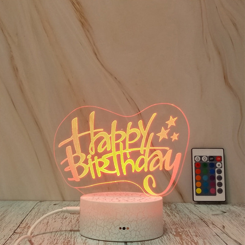 ELECTROPRIME Happy Birthday Shape Creative Crack Touch Dimming 3D Colorful Decorative Night Light with Remote Control