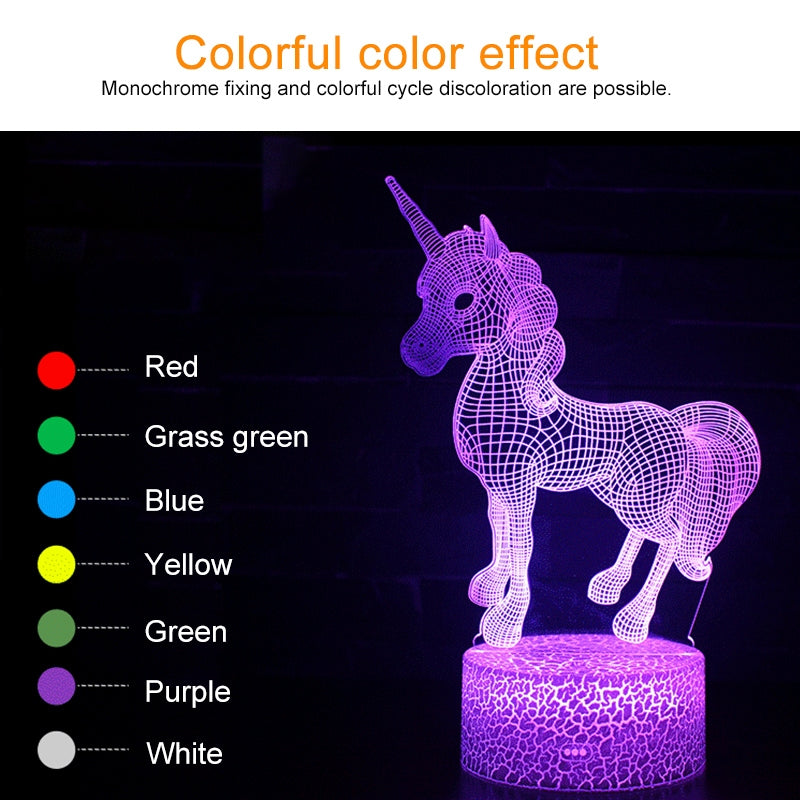 ELECTROPRIME Two Unicorns Shape Creative Crack Base 3D Colorful Decorative Night Light Desk Lamp, Remote Control Version