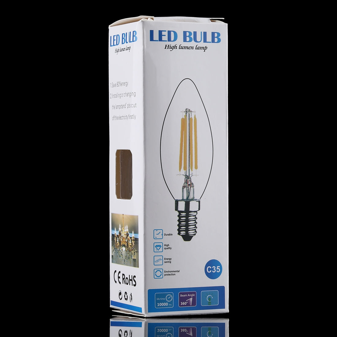 ELECTROPRIME C35 E14 4W 4 LEDs 300 LM 6500K Dimmable Retro LED Filament Light Bulb Energy Saving Light, AC 220V(White Light)