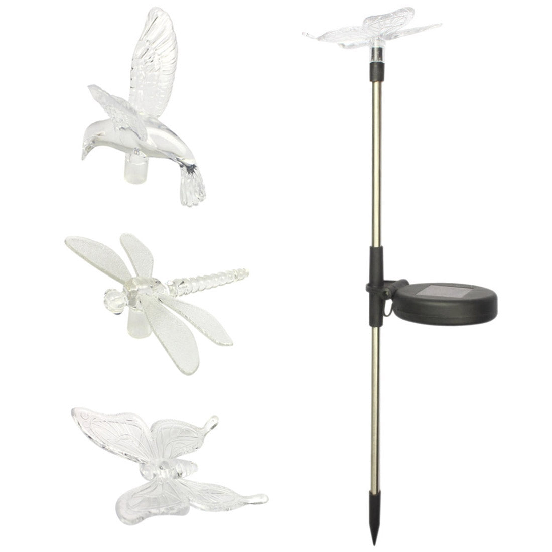 ELECTROPRIME A106 3 PCS Colorful Light LED Solar Power Lamp, Bird Dragonfly Butterfly Pattern Outdoor Garden Landscape Path Decorative Light