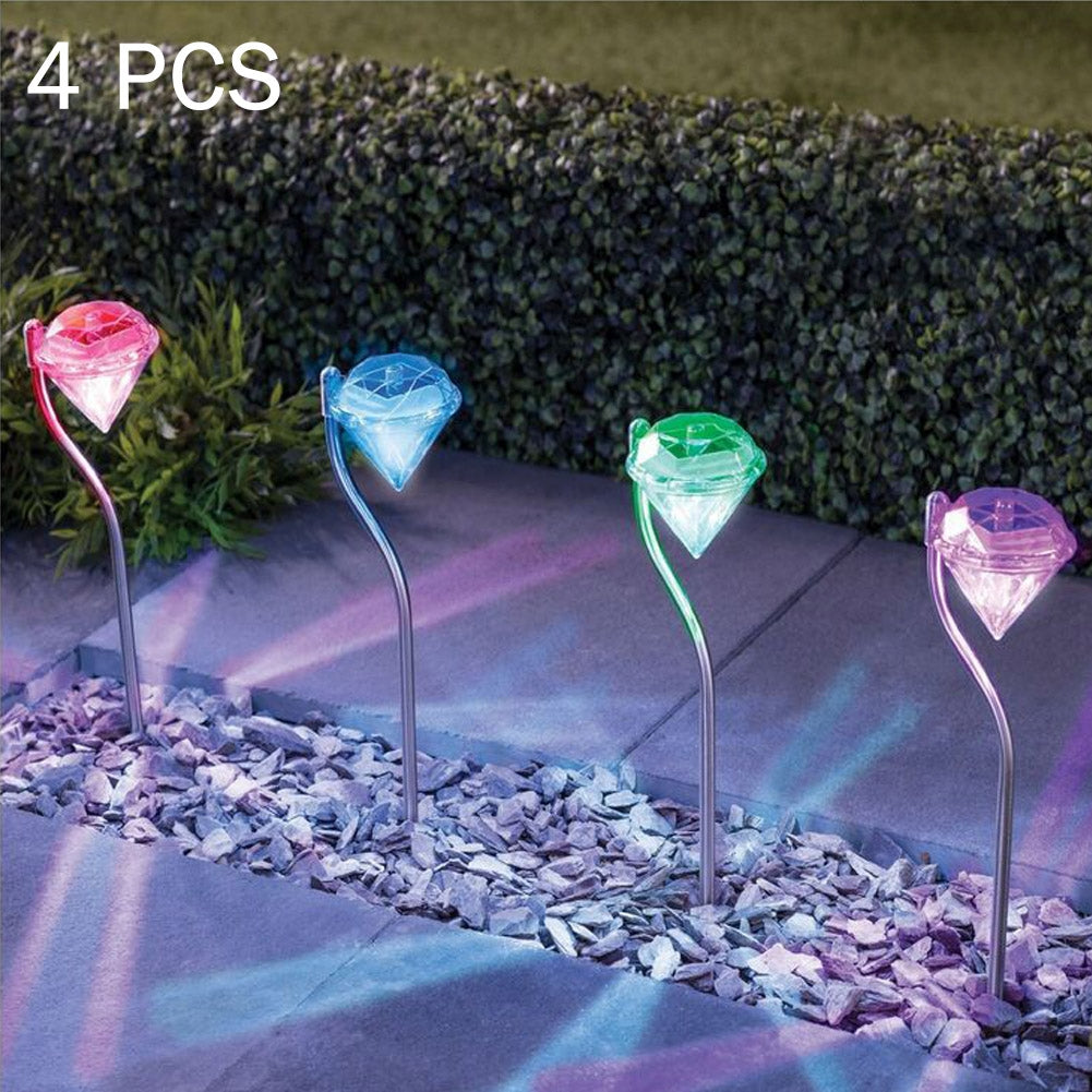 ELECTROPRIME A108 4 PCS LED Solar Power Lamp, Outdoor Garden Landscape Path Decorative Diamond Lights, Random Color Delivery