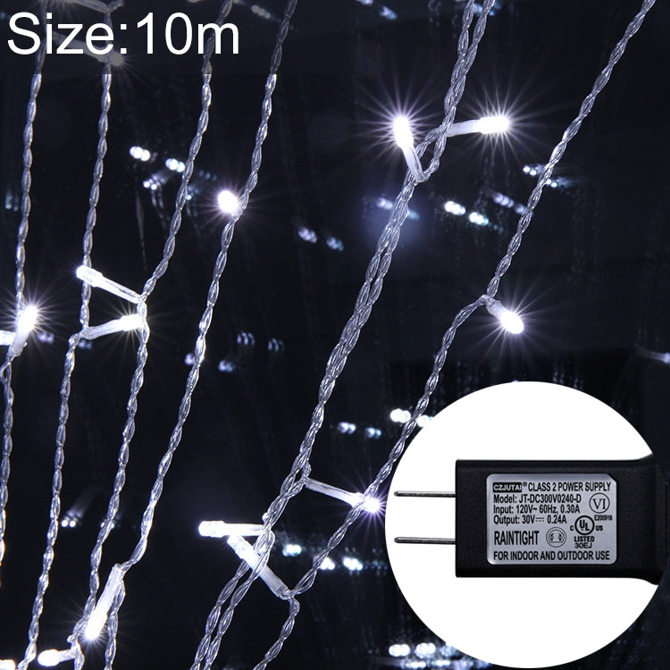ELECTROPRIME UL588 10m IP43 Waterproof LED Curtain Light, 100 LEDs Fairy String Decorative Light with End Joint & 8 Model Functions, US Plug (White Light)