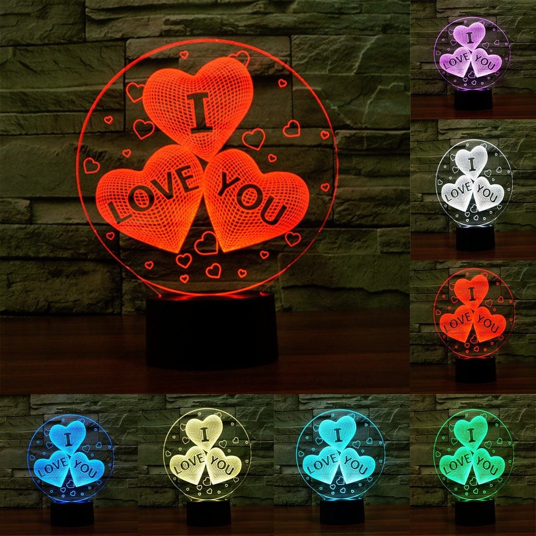 ELECTROPRIME Three Hearts Shape 3D Touch Switch Control LED Night Light , 7-color Discoloration Creative Visual Stereo Lamp Desk Lamp Novelty Gift
