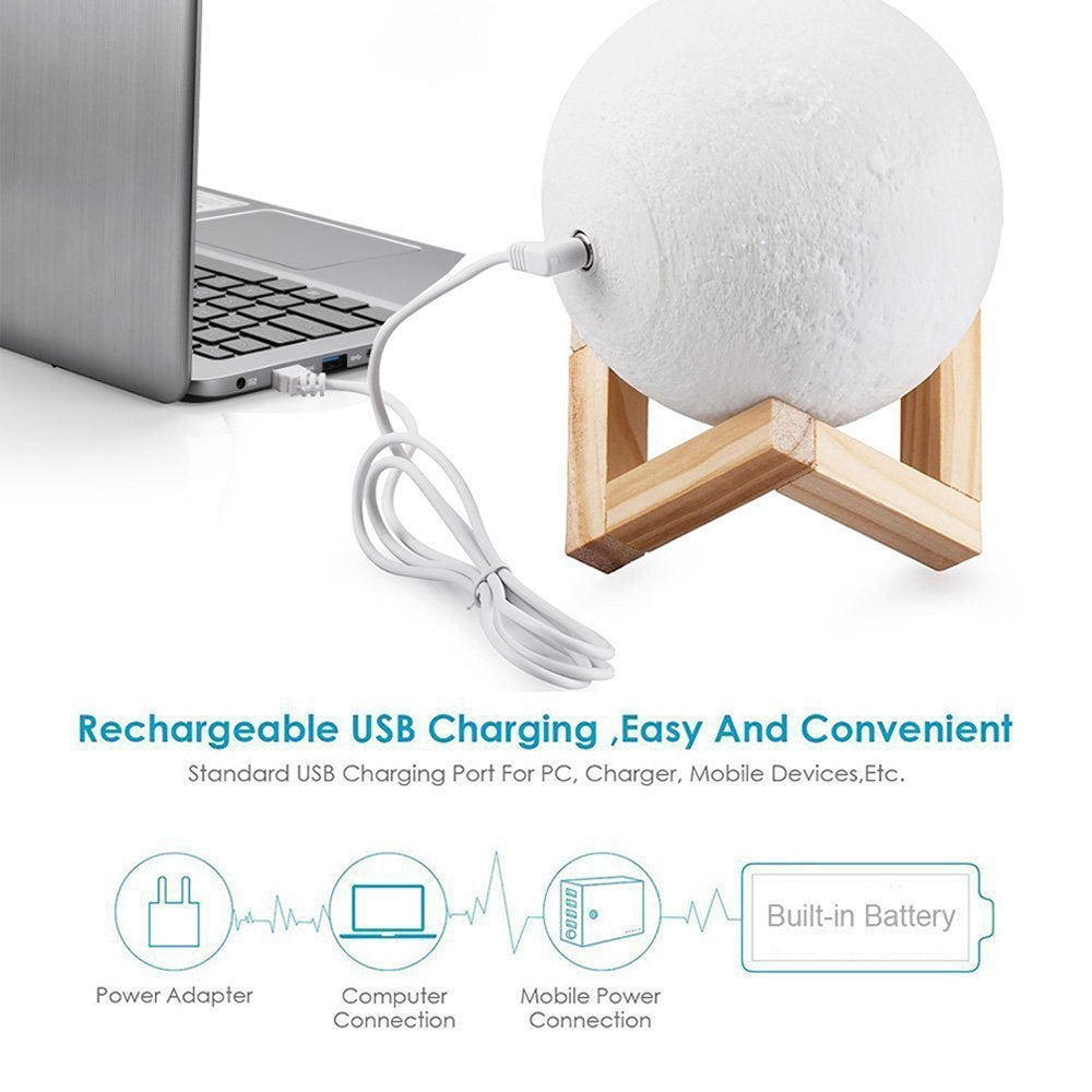 ELECTROPRIME YouOKLight YK2302 15cm Touch Control 3D Print Moon Lamp, USB Charging 16-Color Dimming LED Night Light with Remote Control & Wooden Holder