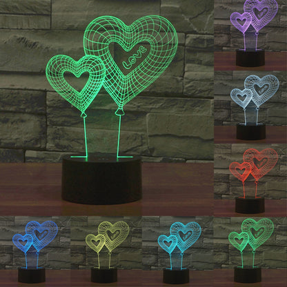 ELECTROPRIME Double Heart Balloon Style 3D Touch Switch Control LED Light , 7 Color Discoloration Creative Visual Stereo Lamp Desk Lamp Night Light