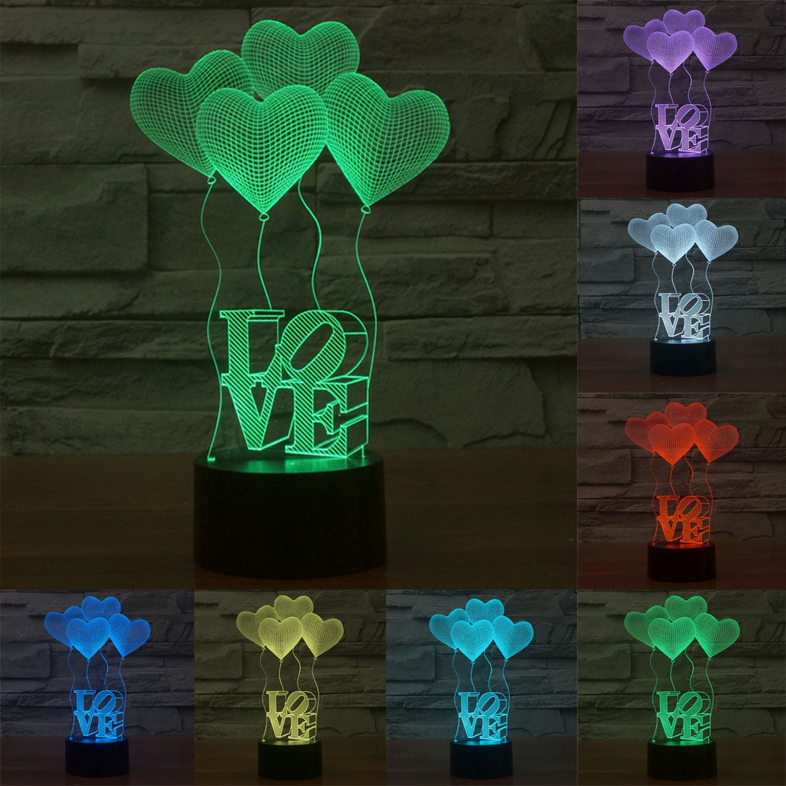 ELECTROPRIME Four Heart Style 7 3D Touch Switch Control LED Light, 7 Color Discoloration Creative Visual Stereo Lamp Desk Lamp Night Light