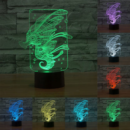 ELECTROPRIME Hippocampus Style 3D Touch Switch Control LED Light , 7 Colour Discoloration Creative Visual Stereo Lamp Desk Lamp Night Light