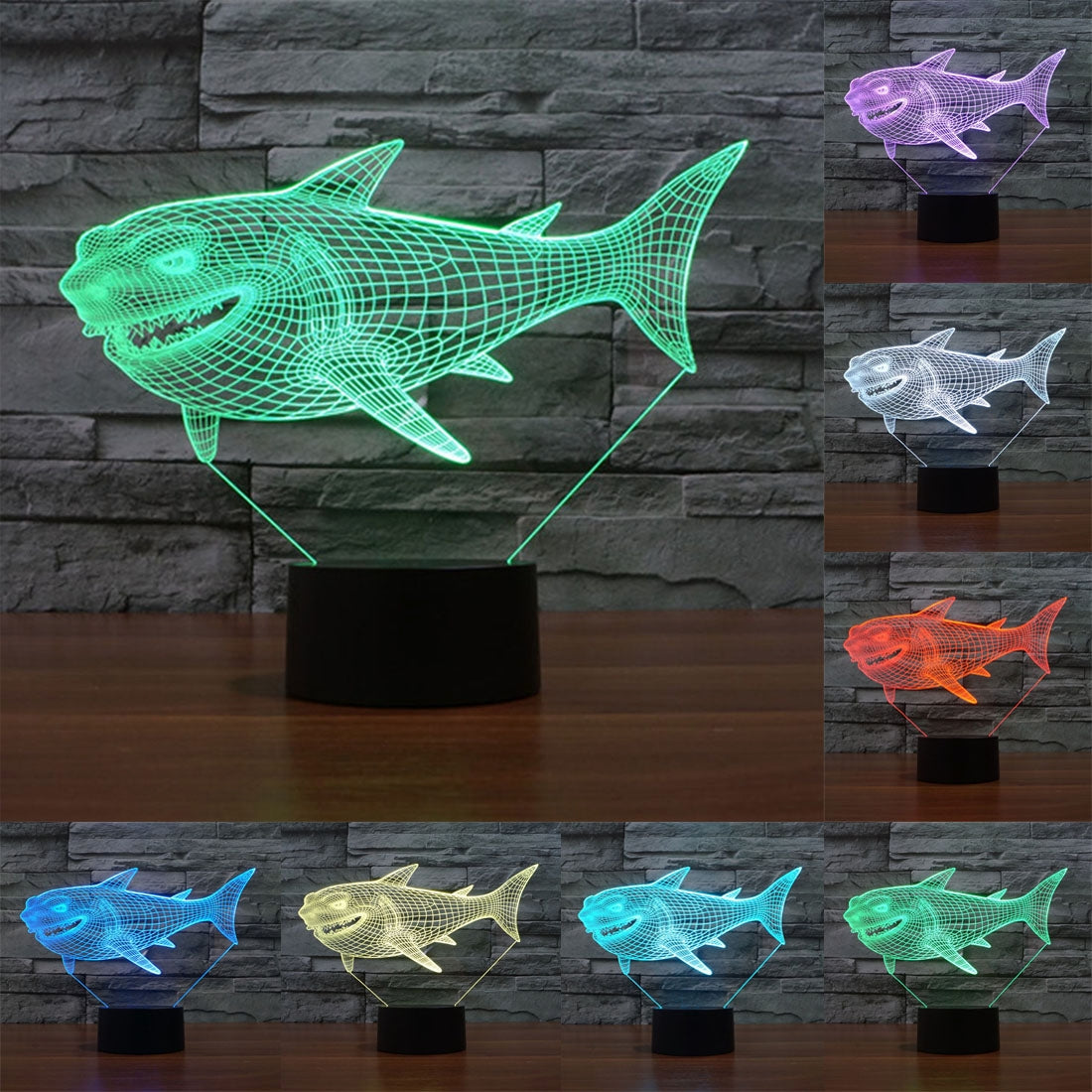 ELECTROPRIME Side Face Shark Style 3D Touch Switch Control LED Light , 7 Color Discoloration Creative Visual Stereo Lamp Desk Lamp Night Light