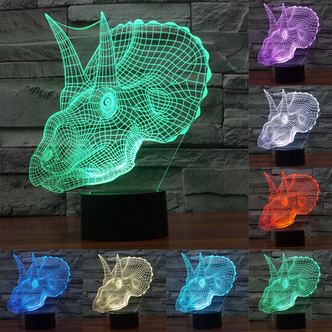 ELECTROPRIME Dinosaur Style 3D Touch Switch Control LED Light , 7 Color Discoloration Creative Visual Stereo Lamp Desk Lamp Night Light