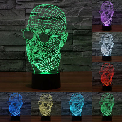 ELECTROPRIME Man with Glasses Style 3D Touch Switch Control LED Light , 7 Color Discoloration Creative Visual Stereo Lamp Desk Lamp Night Light, Product Size: 23.6 x 14.0 x 8.7 cm