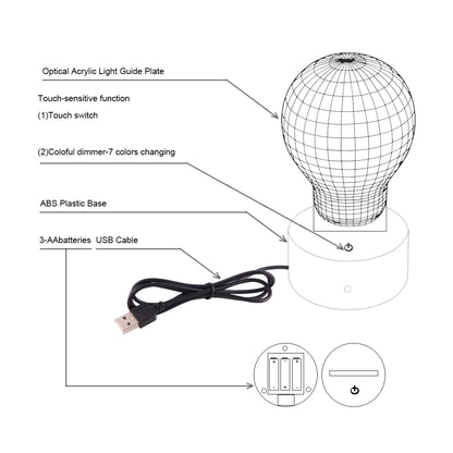 ELECTROPRIME Fly out of Asia Style 3D Touch Switch Control LED Light , 7 Colour Discoloration Creative Visual Stereo Lamp Desk Lamp Night Light