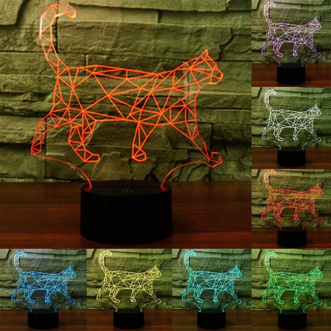 ELECTROPRIME Walking Cat Shape 3D Touch Switch Control LED Light , 7 Colour Discoloration Creative Visual Stereo Lamp Desk Lamp Night Light