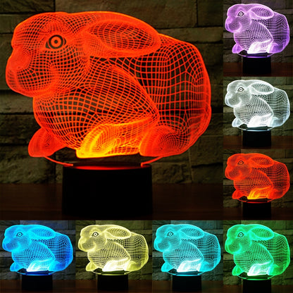 ELECTROPRIME Rabbit Shape 3D Touch Switch Control LED Light , 7 Colour Discoloration Creative Visual Stereo Lamp Desk Lamp Night Light