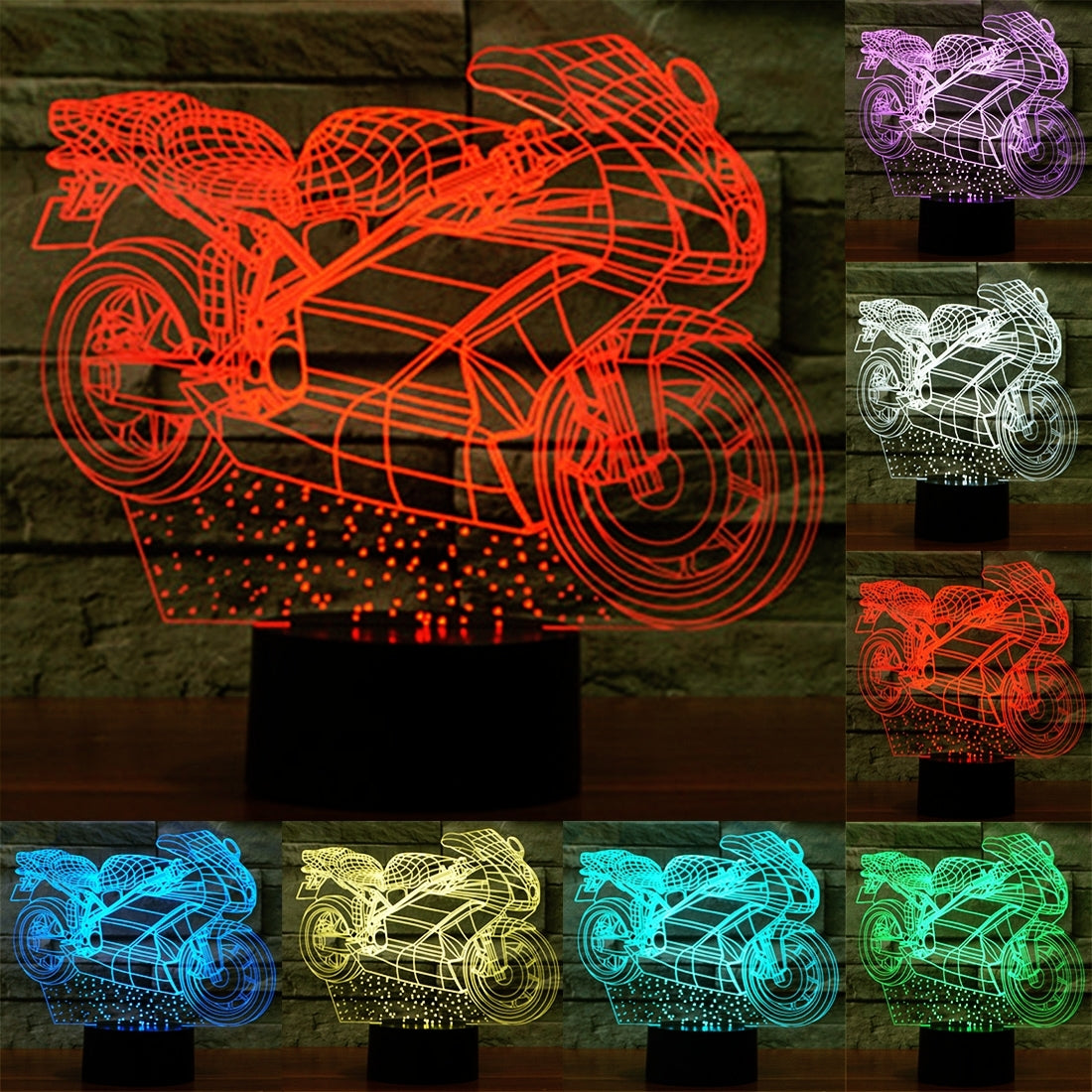 ELECTROPRIME Motorcycle Shape 3D Touch Switch Control LED Light , 7 Colour Discoloration Creative Visual Stereo Lamp Desk Lamp Night Light
