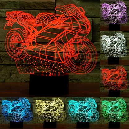 ELECTROPRIME Motorcycle Shape 3D Touch Switch Control LED Light , 7 Colour Discoloration Creative Visual Stereo Lamp Desk Lamp Night Light