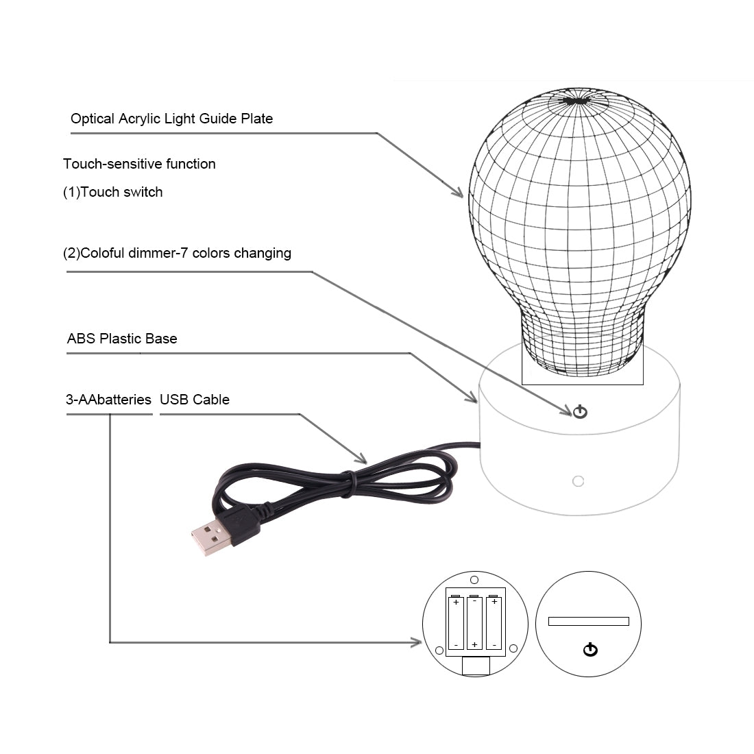 ELECTROPRIME Trumpet Shape 3D Touch Switch Control LED Light , 7 Colour Discoloration Creative Visual Stereo Lamp Desk Lamp Night Light