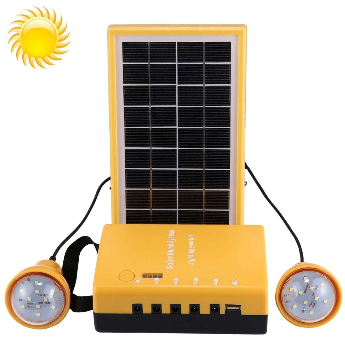 ELECTROPRIME Rechargeable LED Solar Energy Kit, Multi-function Portable with Bulbs, Support TF Card, AC 220V, US/EU Plug