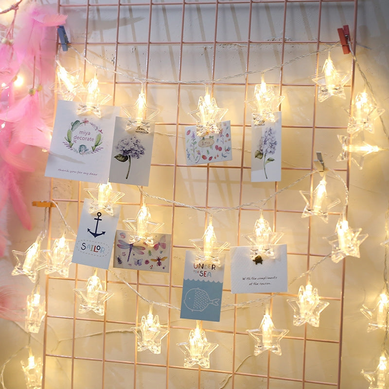 ELECTROPRIME 3m Colorful Light Star Shape Photo Clip LED Fairy String Light, 20 LEDs USB Powered Chains Lamp Decorative Light for Home Hanging Pictures, DIY Party, Wedding, Christmas Decoration (Warm White)