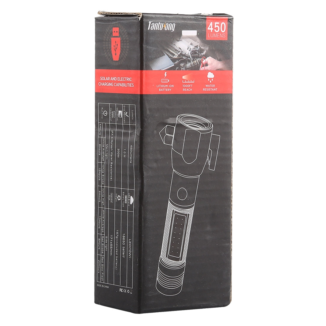 ELECTROPRIME 10W 450 Lumens IPX4 Waterproof Rechargeable LED Flashlight with Safety Hammer & 3-Modes