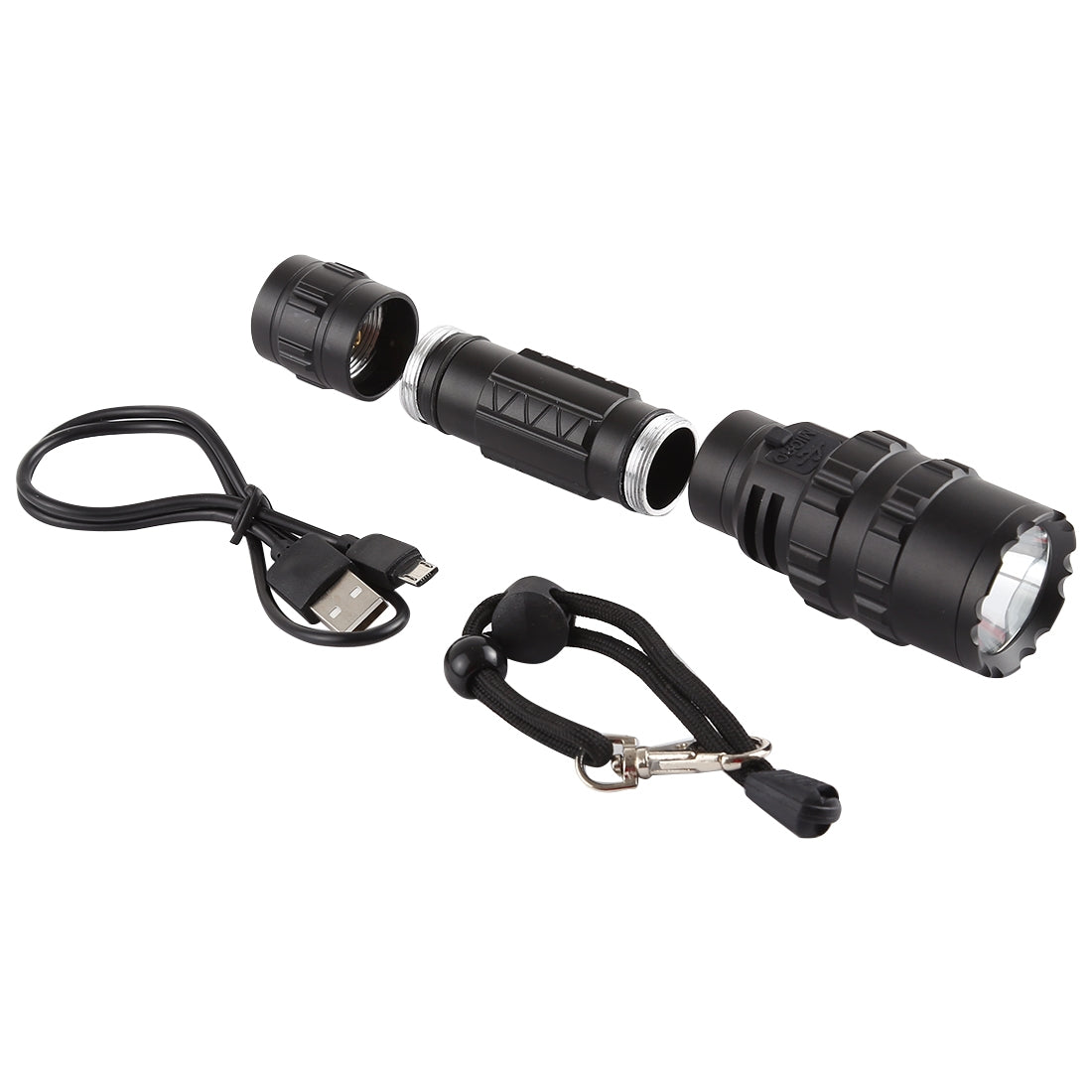 ELECTROPRIME 10W USB Charging XM-L2 T6 IPX6 Waterproof Strong LED Flashlight with 5-Modes & USB Cable & Rope