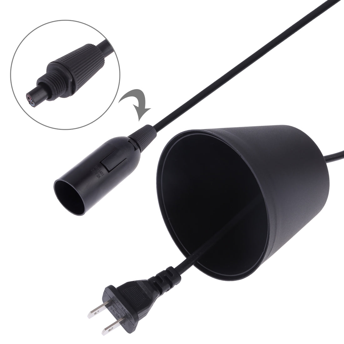 ELECTROPRIME E14 Wire Cap Lamp Holder Chandelier Power Socket with Lampshade & 1.5m Extension Cable, US Plug