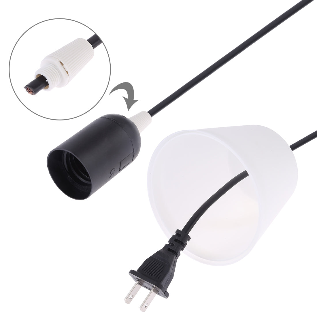 ELECTROPRIME E27 Wire Cap Lamp Holder Chandelier Power Socket with Lampshade & 1.5m Extension Cable, US Plug