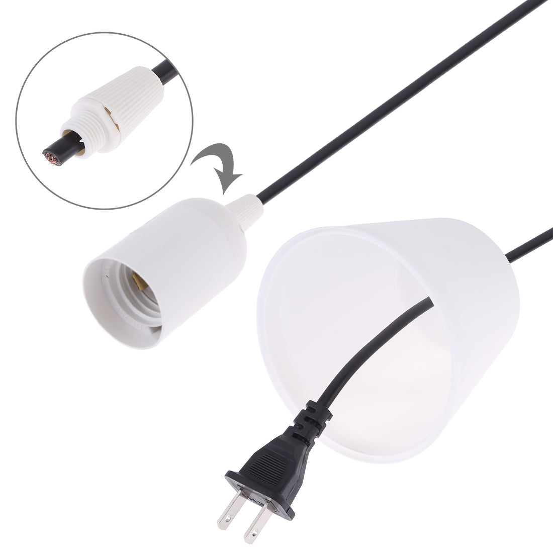 ELECTROPRIME E27 Wire Cap Lamp Holder Chandelier Power Socket with Lampshade & 1.5m Extension Cable, US Plug