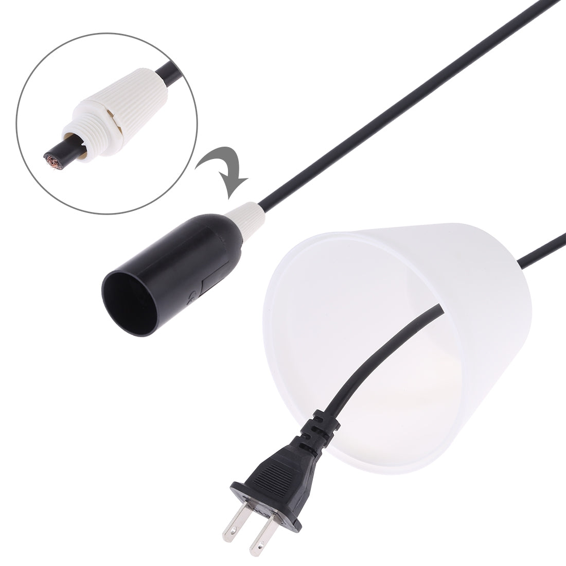 ELECTROPRIME E14 Wire Cap Lamp Holder Chandelier Power Socket with Lampshade & 1.5m Extension Cable, US Plug