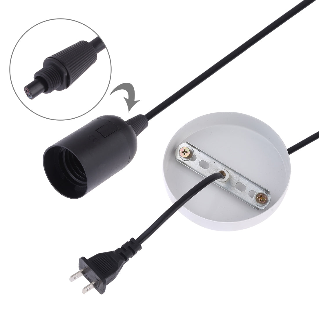 ELECTROPRIME E27 Wire Cap Lamp Holder Chandelier Power Socket with Base & 1.5m Extension Cable, US Plug