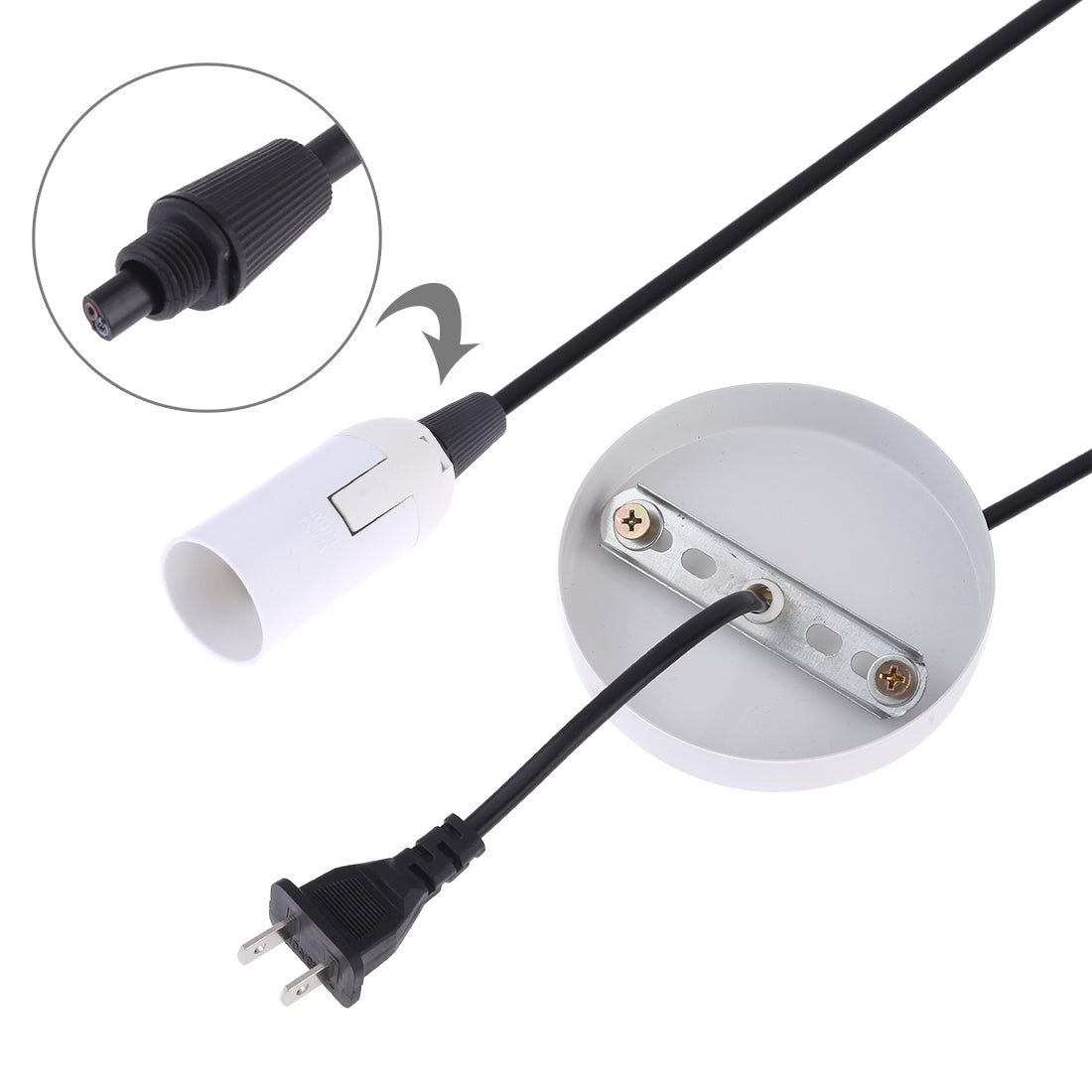 ELECTROPRIME E14 Wire Cap Lamp Holder Chandelier Power Socket with Base & 1.5m Extension Cable, US Plug
