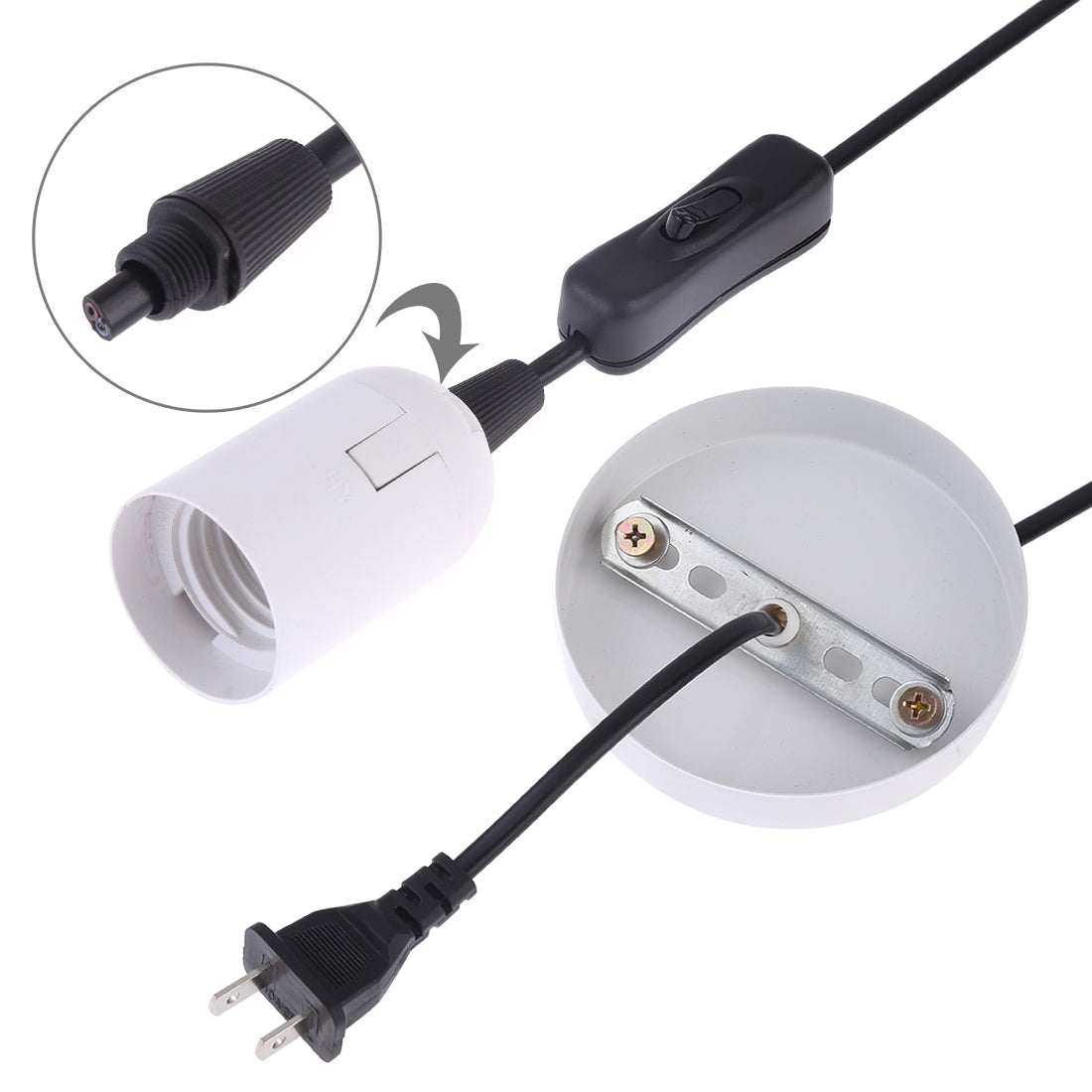 ELECTROPRIME E27 Wire Cap Lamp Holder Chandelier Power Socket with Switch & Base & 1.5m Extension Cable, US Plug