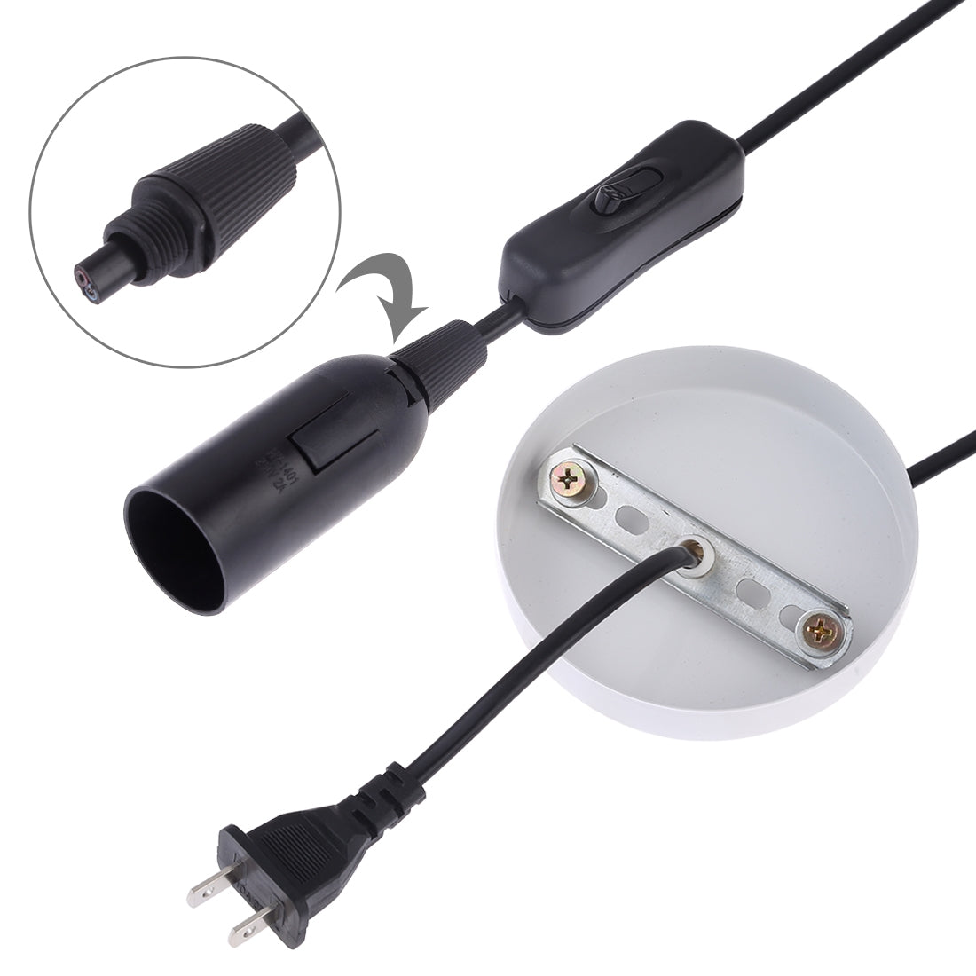 ELECTROPRIME E14 Wire Cap Lamp Holder Chandelier Power Socket with Switch & Base & 1.5m Extension Cable, US Plug