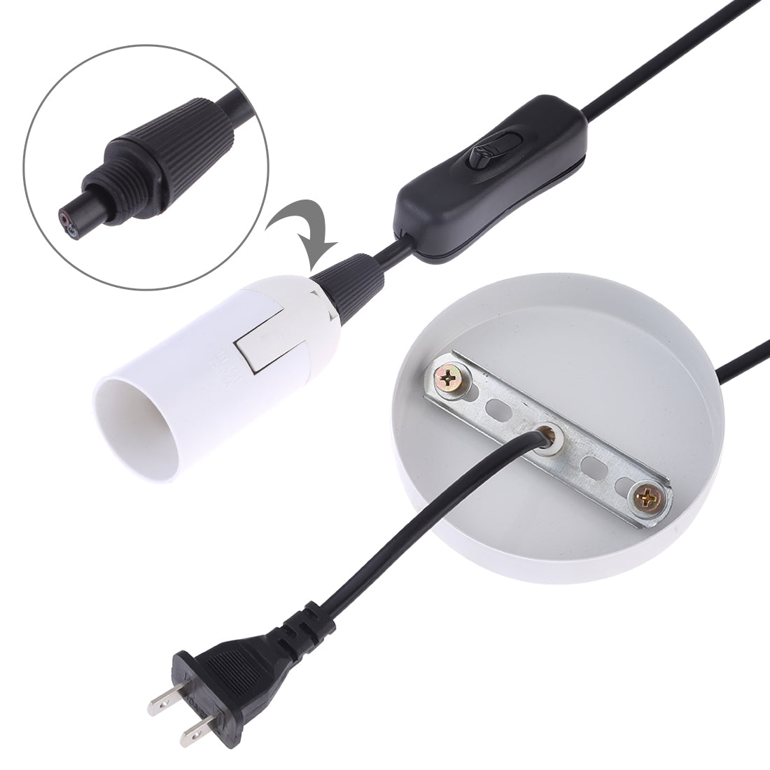 ELECTROPRIME E14 Wire Cap Lamp Holder Chandelier Power Socket with Switch & Base & 1.5m Extension Cable, US Plug