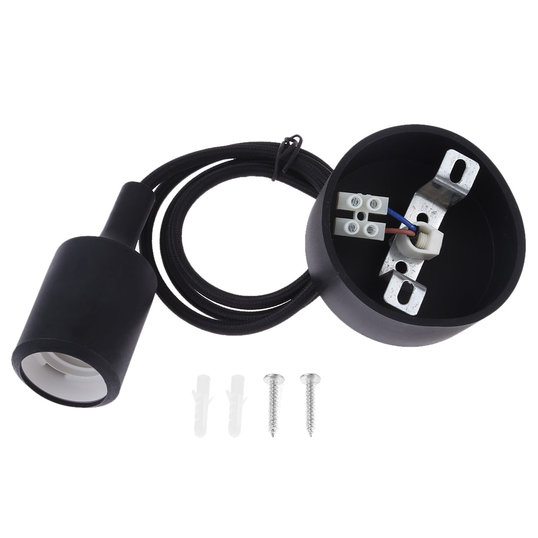 ELECTROPRIME E27 Lamp Holder DIY Ceiling Chandelier Light Bulbs Screw Silicone Base Socket, Cable Length: 1m (Black)
