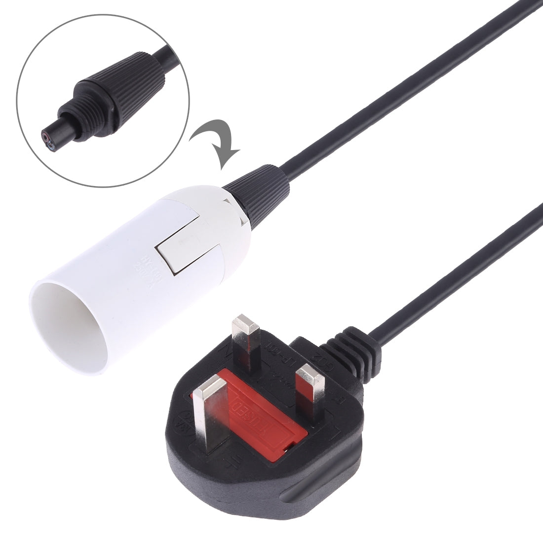 ELECTROPRIME E14 Wire Cap Lamp Holder Chandelier Power Socket with 1.8m Extension Cable, Big UK Plug