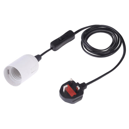 ELECTROPRIME E27 Wire Cap Switch Lamp Holder Chandelier Power Socket with 1.8m Extension Cable, Big UK Plug(White)