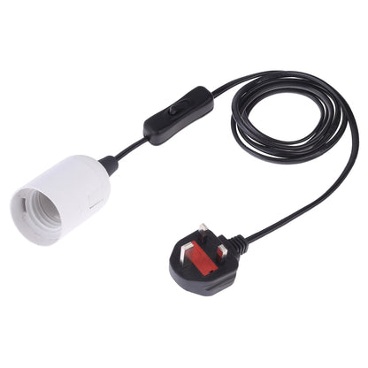 ELECTROPRIME E27 Wire Cap Switch Lamp Holder Chandelier Power Socket with 1.8m Extension Cable, Big UK Plug(White)
