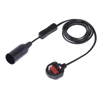 ELECTROPRIME E14 Wire Cap Switch Lamp Holder Chandelier Power Socket with 1.8m Extension Cable, Big UK Plug(Black)