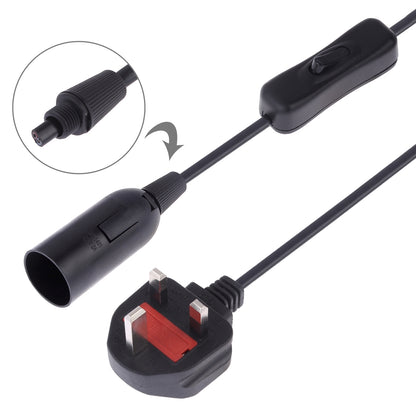 ELECTROPRIME E14 Wire Cap Switch Lamp Holder Chandelier Power Socket with 1.8m Extension Cable, Big UK Plug(Black)